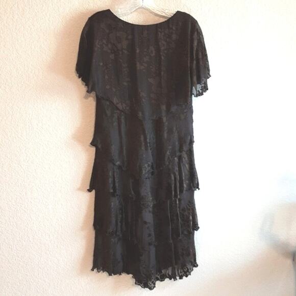 R & M Richards Vintage Brown 100% Silk Velvet Burnout Tiered Ruffled Dress 10 - Picture 5 of 9
